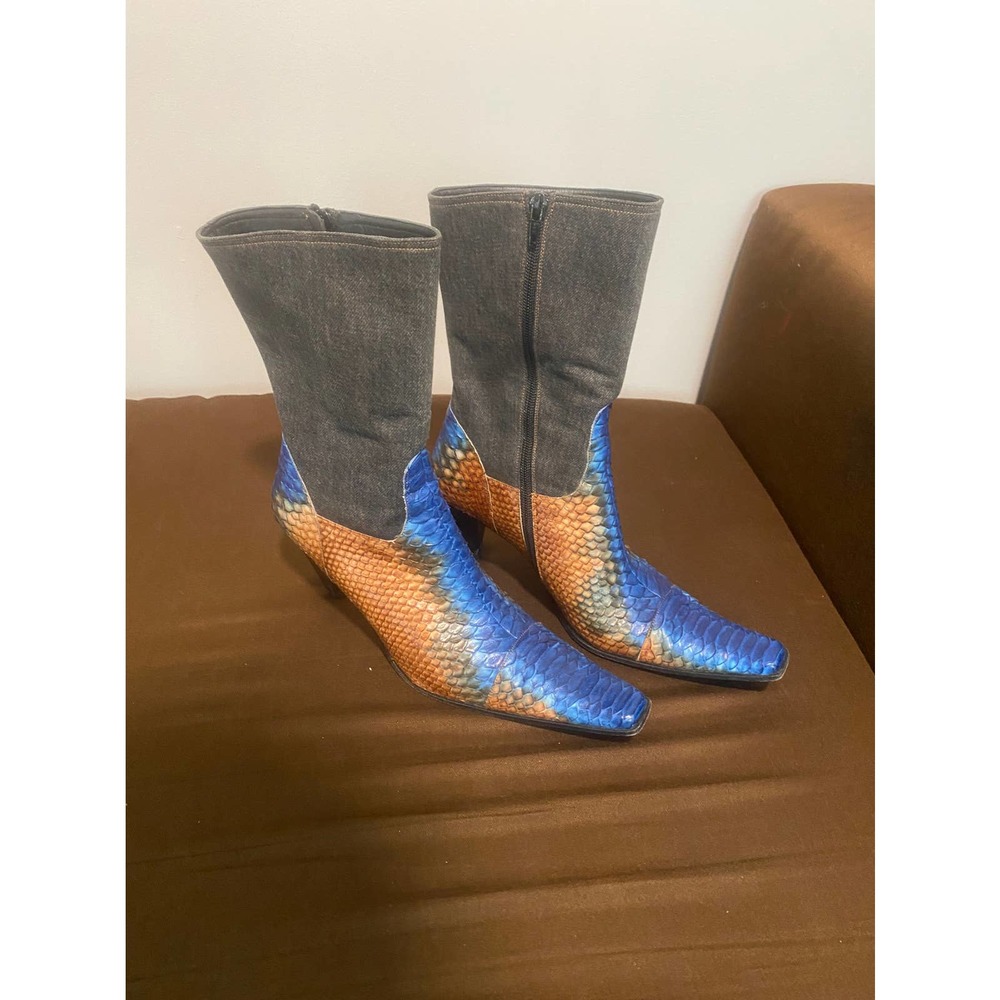 Denim snake print boot